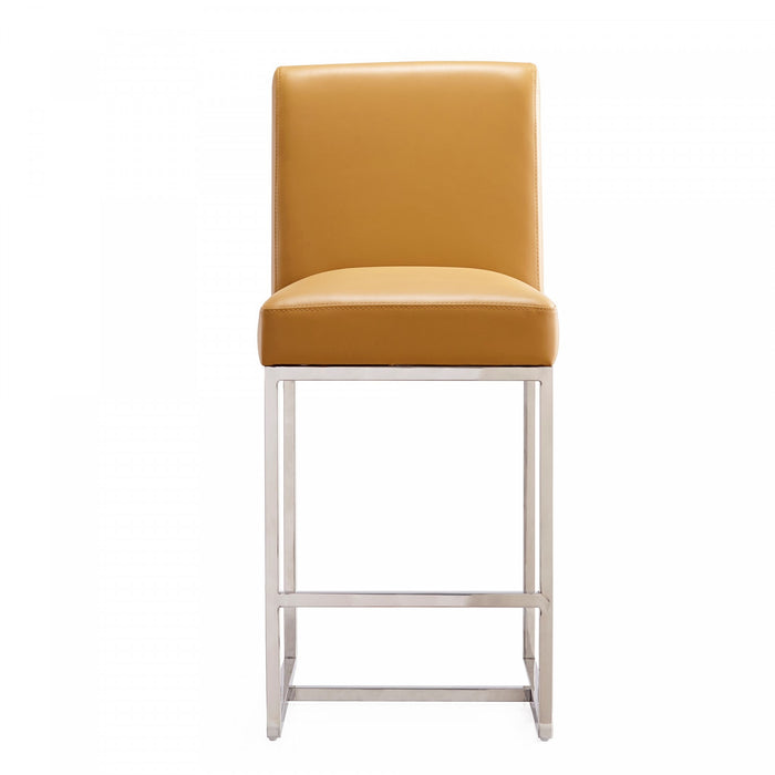 Element Modern Metal Upholstered Counter Stool in Camel