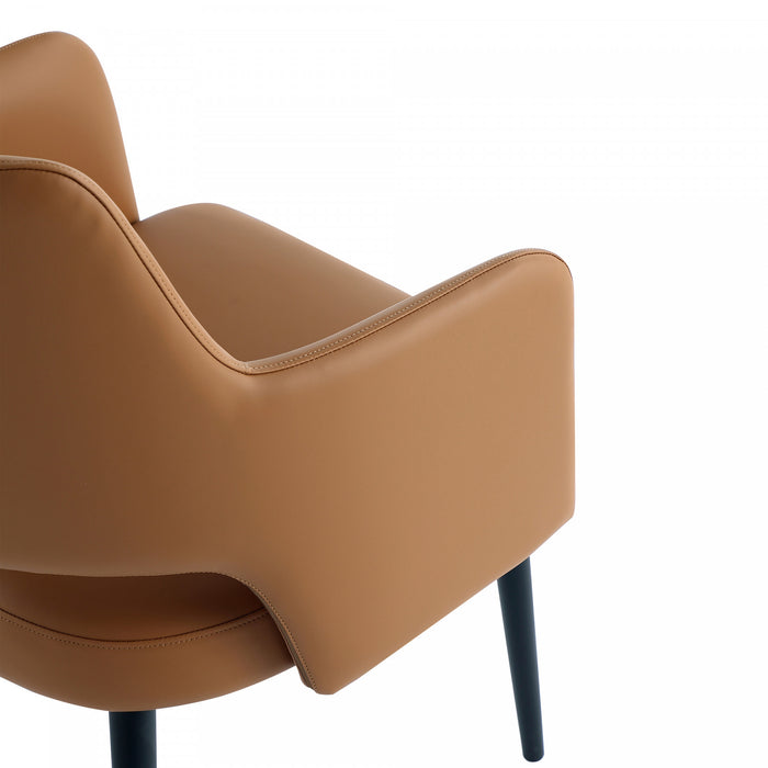 Tremont Modern Vegan Leather Metal Armchair in Saddle - Set of 2