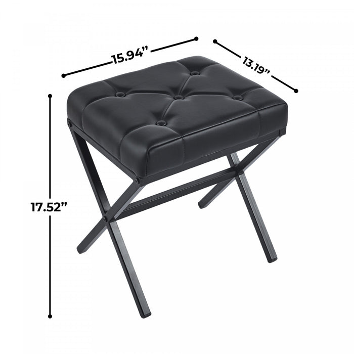 Liam Accent Stool with Tufted Cushion and Metal Legs,Black Accent Chair