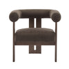 Crest Modern Upholstered Round Arm Accent Chair with Three-Leg Design, Dark Brown, Walnut | Crest Fauteuil d'Appoint Moderne a Accoudoirs Ronds et Pieds Triangulaires, Brun Fonce, Noyer