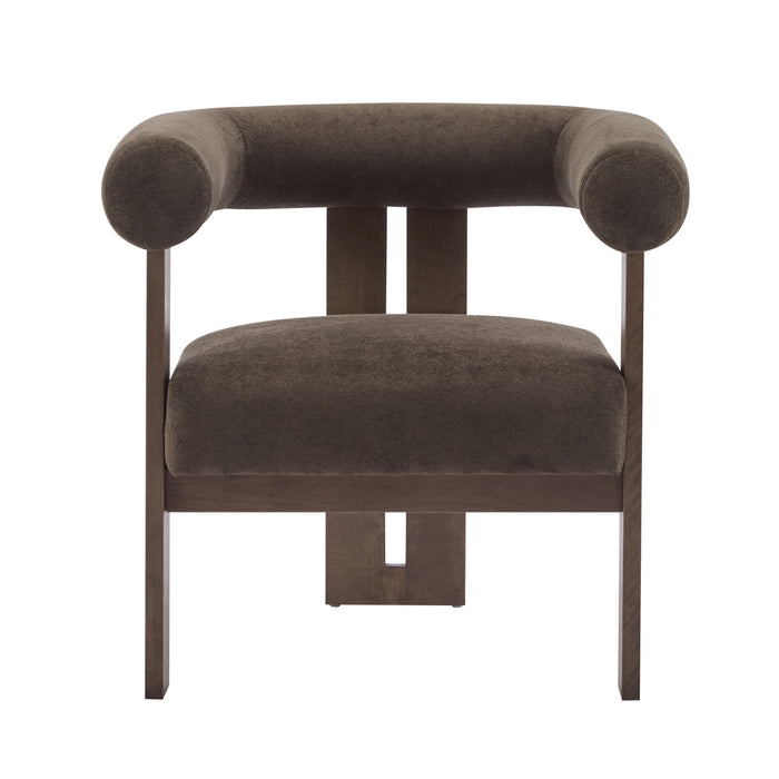 Crest Modern Upholstered Round Arm Accent Chair with Three-Leg Design, Dark Brown, Walnut