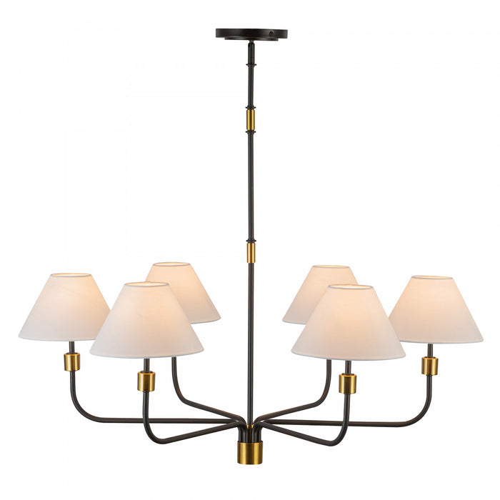 Providence 6 Light Chandelier, Black, Brushed Brass
