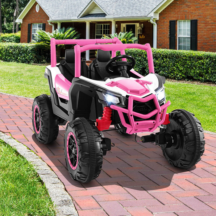 Costway 24v Kids Ride On Utv With 4 X 100w Powerful Engine Remote Control High/low Speed Pink