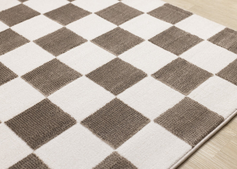 Leopold Checkered Brown White Geometric Area Rug - 2'7\" x 4'11\"