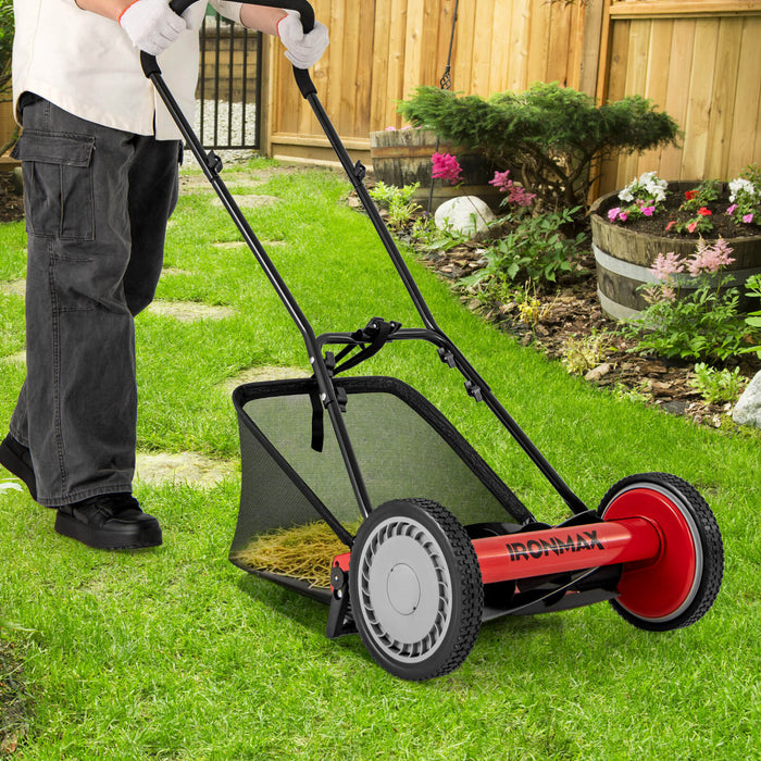 Ironmax 16\" Push Lawn Mower With 5-blade 6.9 Gallon Removable Grass Catcher For Garden Red