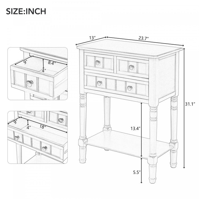Olivia Solid Wood Console Table With Drawers And Bottom Shelf - Blue