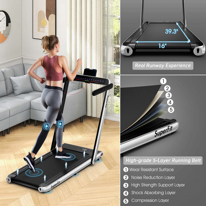 Superfit 2.25hp 2 In 1 Dual Display Folding Treadmill Jogging Machine W/app Control Silver