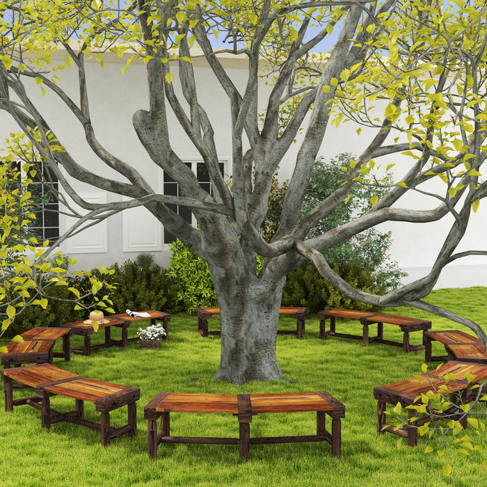 Outsunny Round Wooden Garden Tree Bench With Slatted Seat, Brown