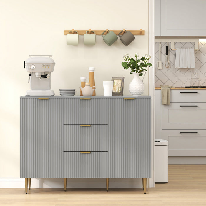 HOMCOM Sideboard Buffet Cabine w/ 3 Drawers and Adjustable Shelves, Grey