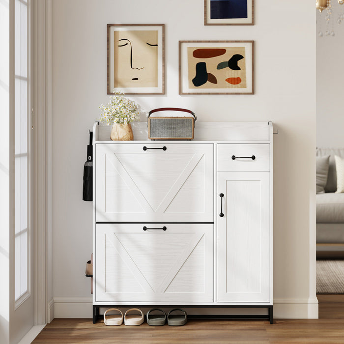 HOMCOM Shoe Cabinet, Farmhouse Shoe Storage Cabinet with Side Cabinet White