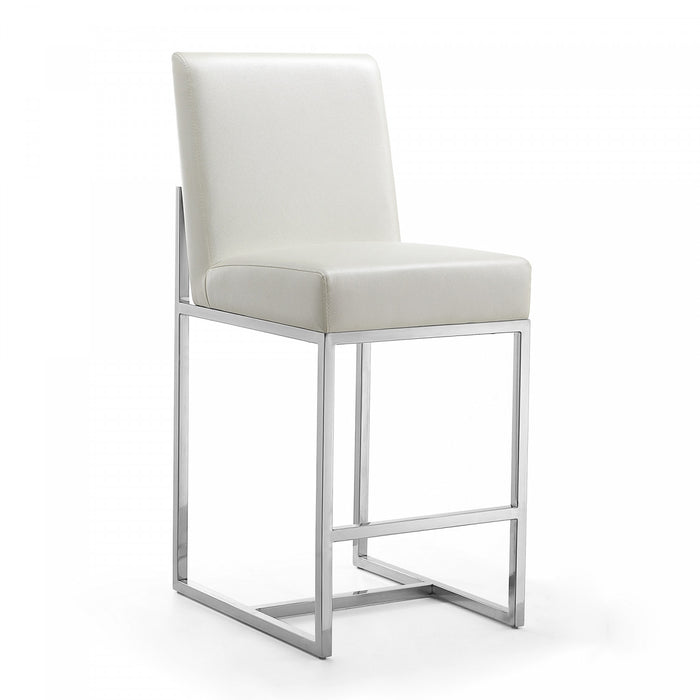 Element Modern Metal Upholstered Counter Stool in Pearl White - Set of 3