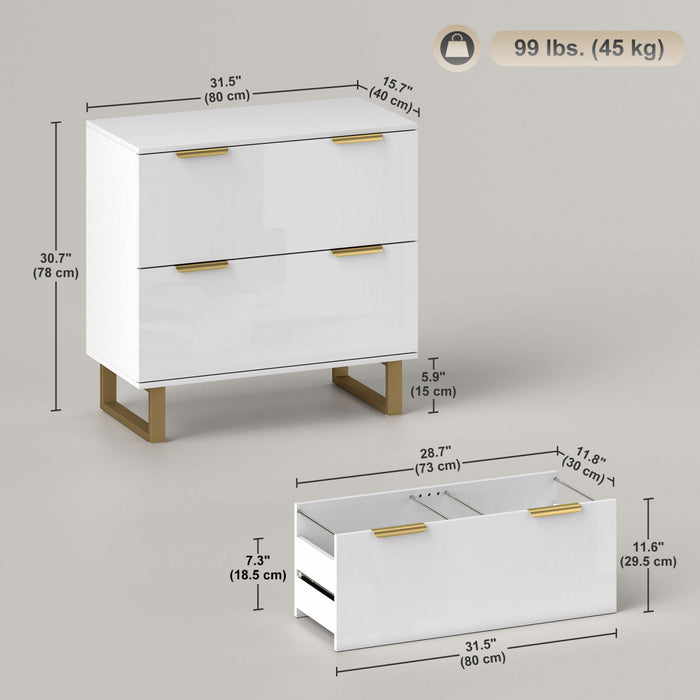 HOMCOM 2 Drawer File Cabinet Lateral Filing Cabinet High Gloss White