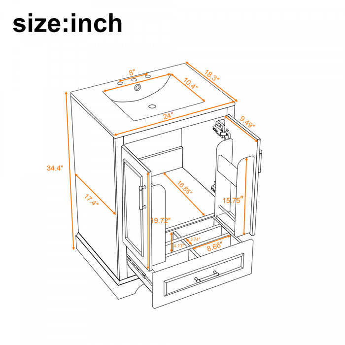 Colin 24 Inch Modern Bathroom Vanity with Ceramic Sink & Storage, Black