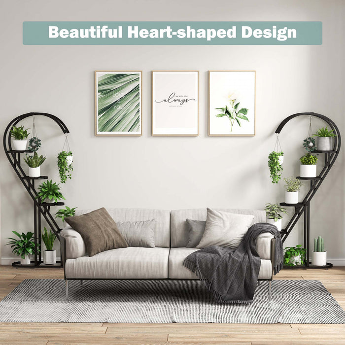 Costway 5 Tier Metal Plant Stand Heart-shaped Shelf With Hanging Hook For Multiple Plants Black