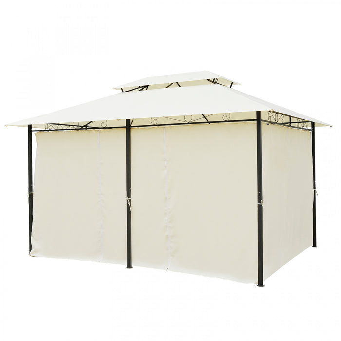 Outsunny 13'l X 10'w X 8.7'h Patio Gazebo Outdoor 2-tiers Garden Canopy Yard Sunshade Shelter With Curtains Cream White