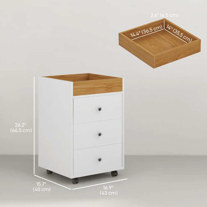 HOMCOM 3 Drawer File Cabinet with Wheels Tray for Home Office, White