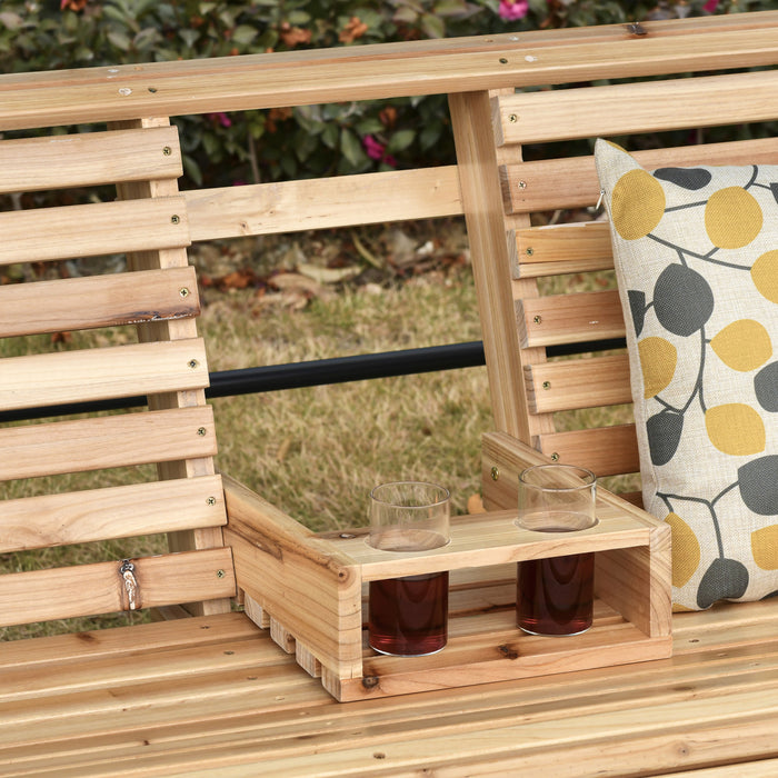 Outsunny 3 Seater Porch Swing Wood Patio Swing Chair With Foldable Table