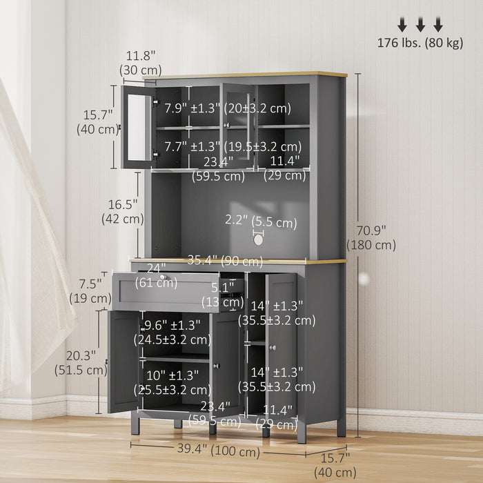 HOMCOM 71\" Kitchen Pantry Storage Cabinet w/Adjustable Shelves Glass Door