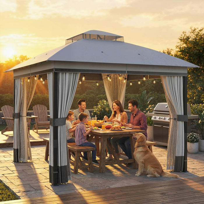 Outsunny 10' x 10' Patio Gazebo, UPF50+ Double Roof Outdoor Gazebo