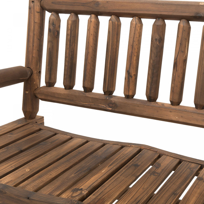 Outsunny 2-person Outdoor Rocking Chair With Slat Design Carbonized Colour