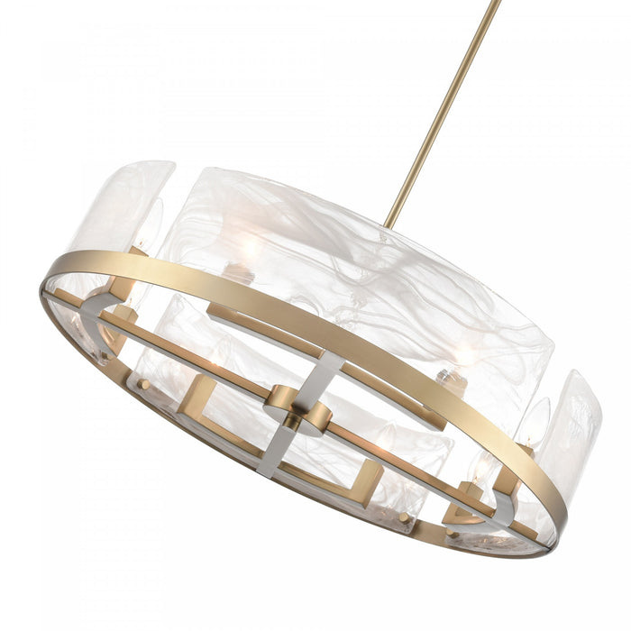 Skye 8 Light Chandelier, Brass With Wispy White Murano Style Glass