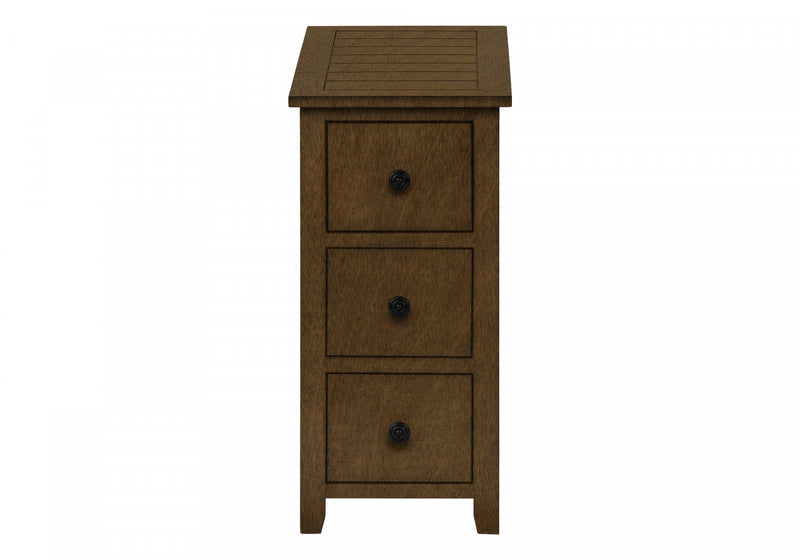 Accent Side End Table Nightstand Narrow Bedroom Storage Drawer Brown Veneer Transitional