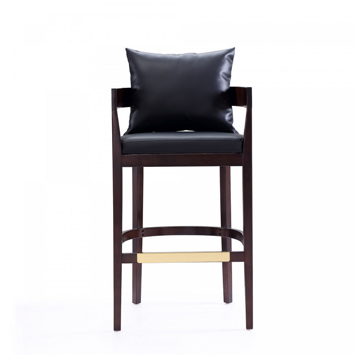 Ritz Mid-Century Modern Wood Upholstered Barstool in Black - Set of 3