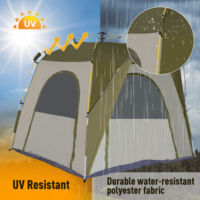 Outsunny Instant Automatic Camping Tent W/ 4 Doors And 4 Windows, Outdoor Easy Pop Up Tent, Portable Backpacking Dome Shelter, 4 Person, Green