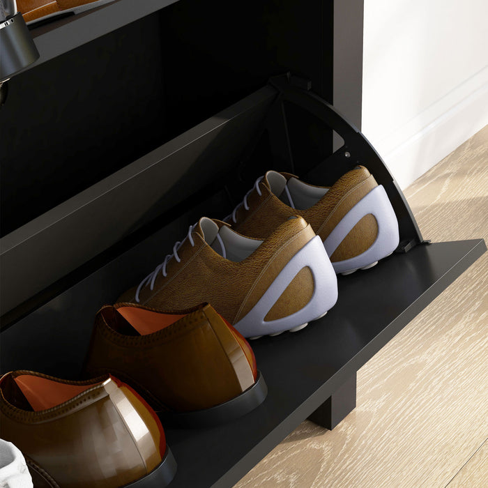 HOMCOM Hallway Shoe Cabinet with 2 Flip Drawers for 12 Pair of Shoes Black