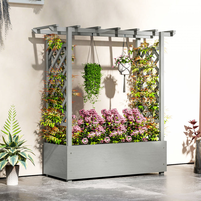 Outsunny Raised Planter With Trellis, Elevated Wood Planter Box With Liner