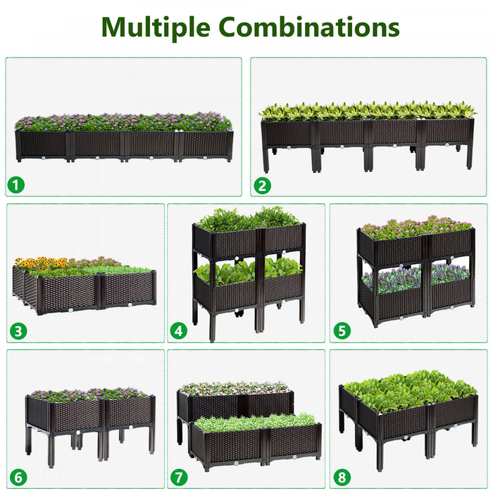 Costway Set Of 4 Raised Garden Bed Elevated Flower Vegetable Herb Grow Planter Box Brown