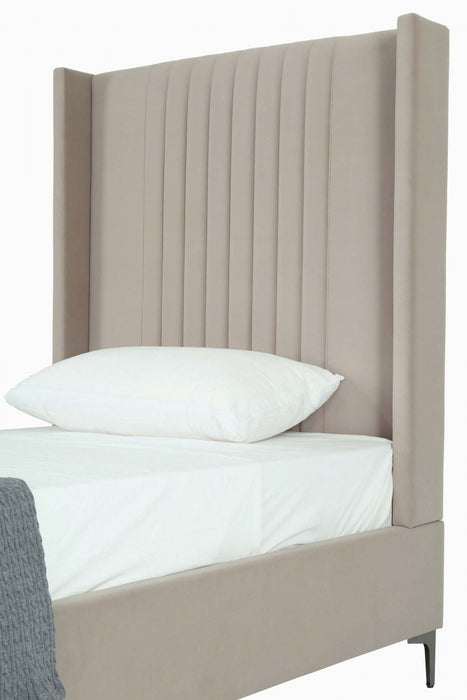 Promenade Mid-Century Modern Upholstered Velvet Twin Bed in Rustic Taupe