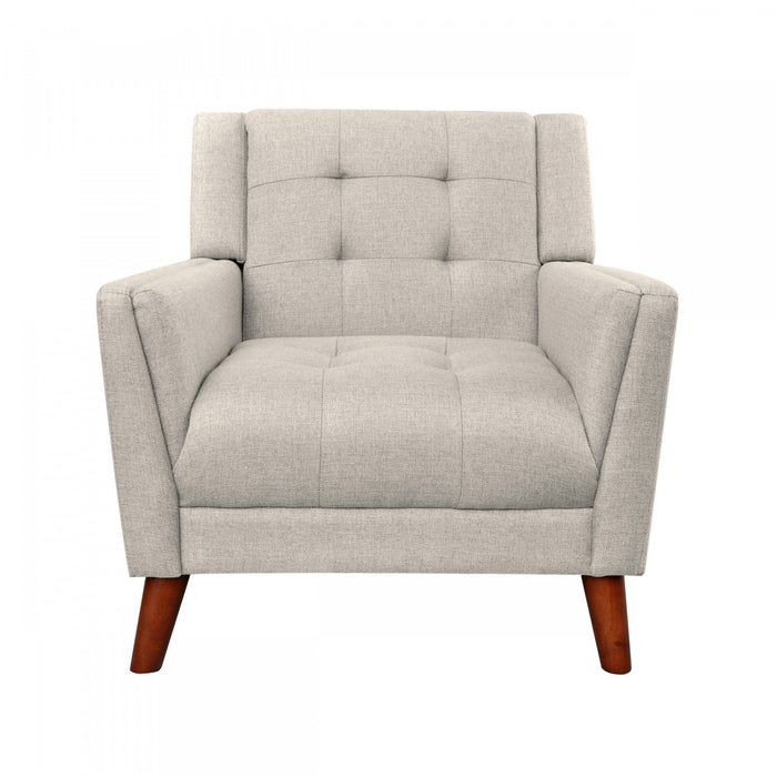 Midway Mid-Century Modern Armchair with Tufted Waffle Stitch, Beige, Walnut