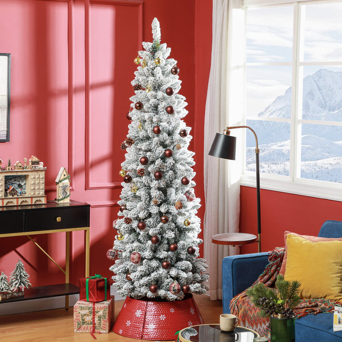 Homcom 7ft Flocked Pencil Artificial Christmas Tree With Steel Base, Green