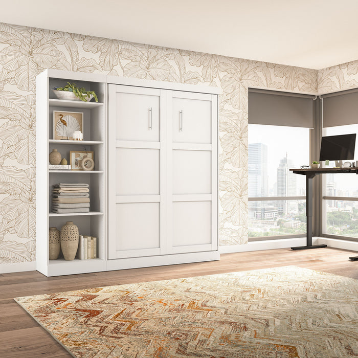 Bestar Pur Full Murphy Bed with Shelving Unit 84-Inch Wall Bed - White