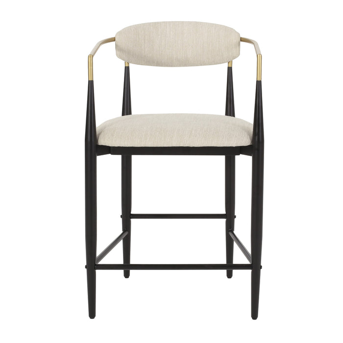 Aubrey Counter Stool Set Of 2 With Open Back,fabric Upholstery, Metal Frame - Beige