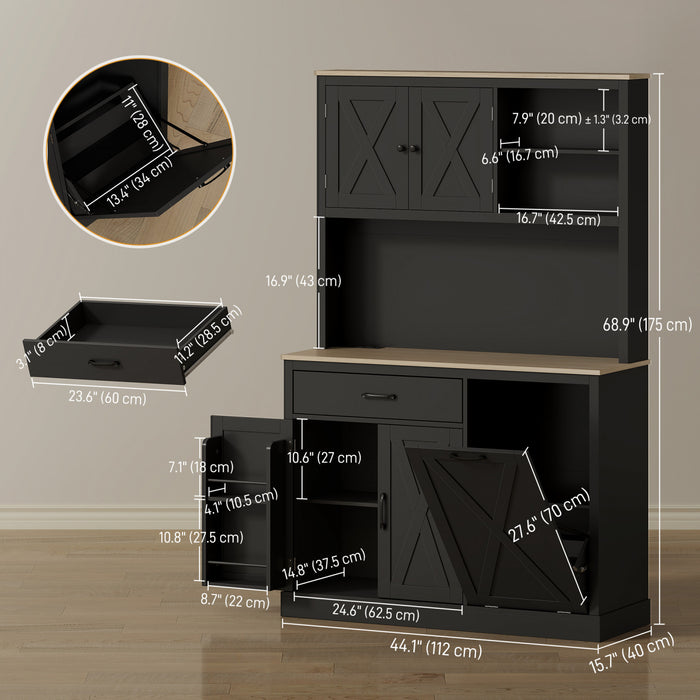 HOMCOM 69\" Pantry Cabinet, Kitchen Cabinet with Charging Station, Black