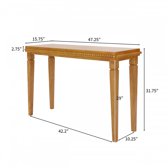 Martha 47.25\" Rustic Wood Sofa Table with Decorative Beaded Trim - Brown