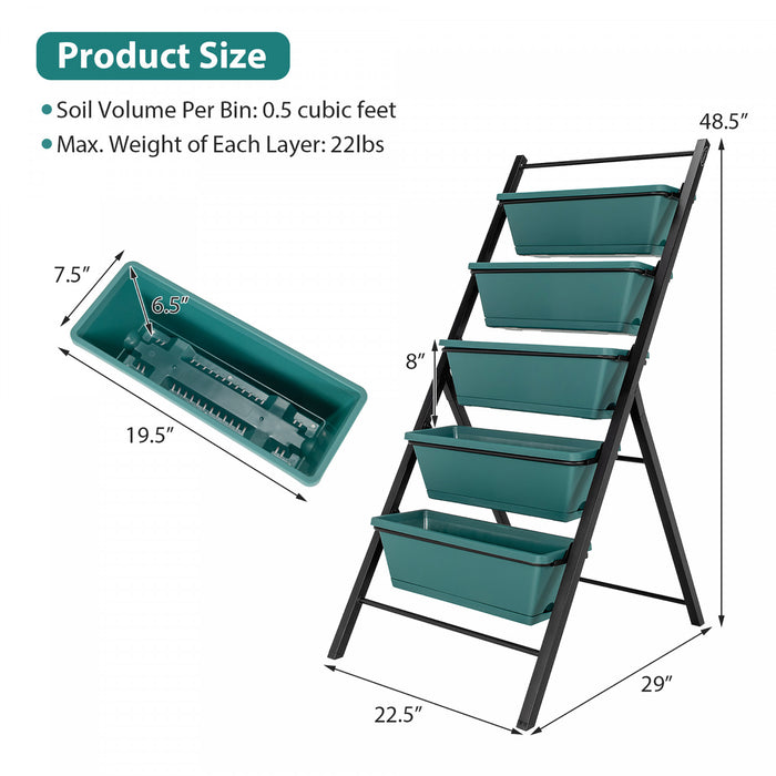 Costway 5-tier Vertical Garden Planter Box Elevated Raised Bed W/5 Container Green