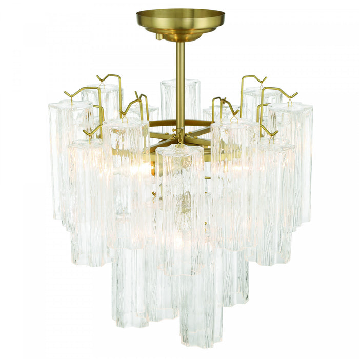 Sophia 5 Light Semi Flush Mount, Brass With Tronchi Style Glassware