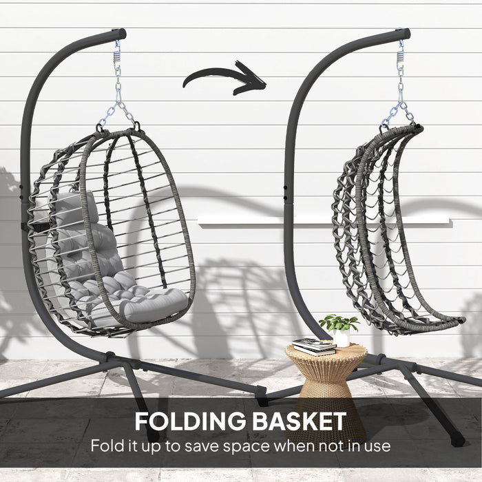Outsunny Hanging Egg Chair with Stand, Foldable Wicker Rattan Swing Chair