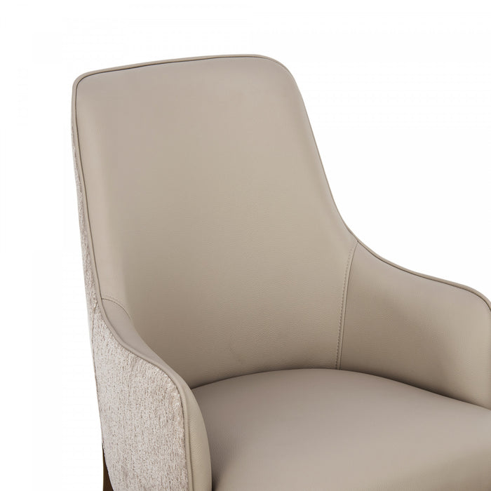 Belmont Contemporary Chenille and Faux Leather Wood Upholstered Armchair in Taupe