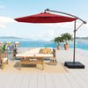 Costway Patio 10FT Hanging Offset Umbrella 32 LED Lights Sand Bag Outdoor Cross Base Wine