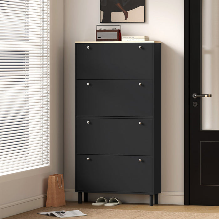 HOMCOM Shoe Cabinet with 4 Flip Drawers, Narrow Shoe Storage Cabinet, Black