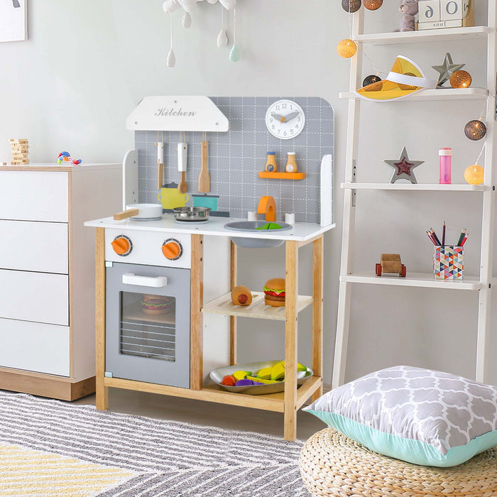 Costway Wooden Kid's Play Kitchen Set Pretend Chef Cooking Toy With Cookware Accessories