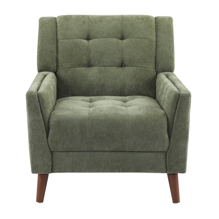Midway Mid-Century Modern Armchair with Tufted Waffle Stitch, Green, Walnut
