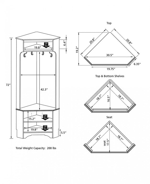 Prepac Corner Hall Tree - White