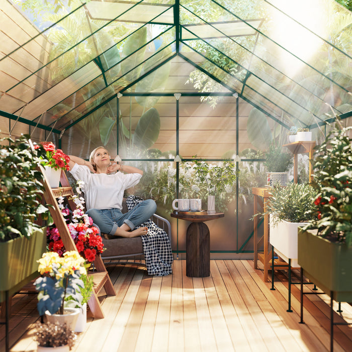 Outsunny Greenhouse Polycarbonate Garden Greenhouse with Roof Vent, Green