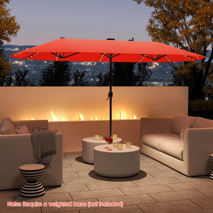 Costway 13 FT Large Patio Umbrella with LED Solar Lights Crank Handle 12 Heavy-Duty Ribs Orange