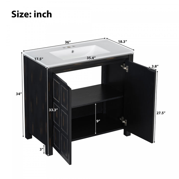 Laura 36\" Solid Wood Bathroom Vanity With Ceramic Sink,espresso Accent Cabinet